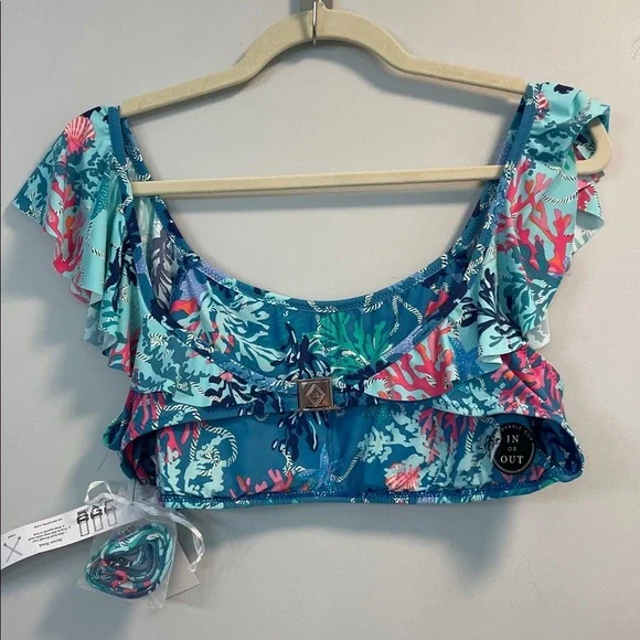 NWT Vera Bradley XL seascape coral beachy flutter sleeve full coverage swim top - Picture 4 of 6